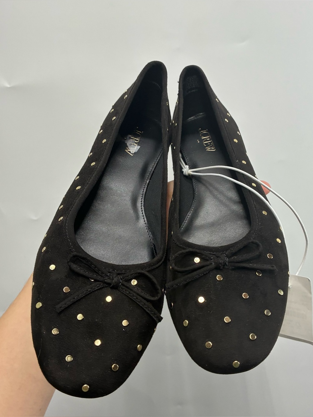 NEW J.Crew 10 black suede polka dot stud ballet flats Bow Leather Slip On Office